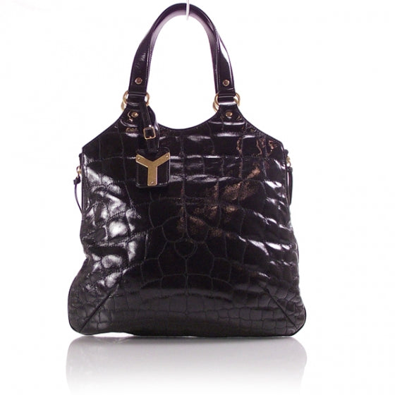 Patent Crocodile Embossed Tribute Tote Black