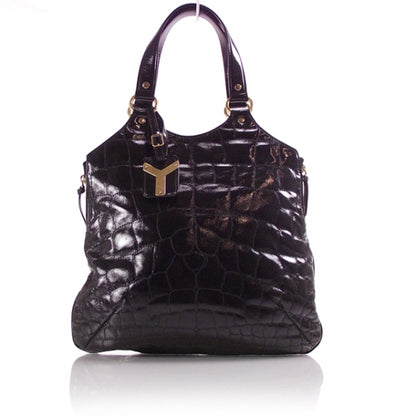 Saint Laurent Patent Crocodile Embossed Tribute Tote Black 1 of 10