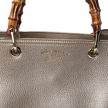 Gucci Metallic Pebbled Calfskin Medium Bamboo Shopper Tote Golden Beige 11 of 11