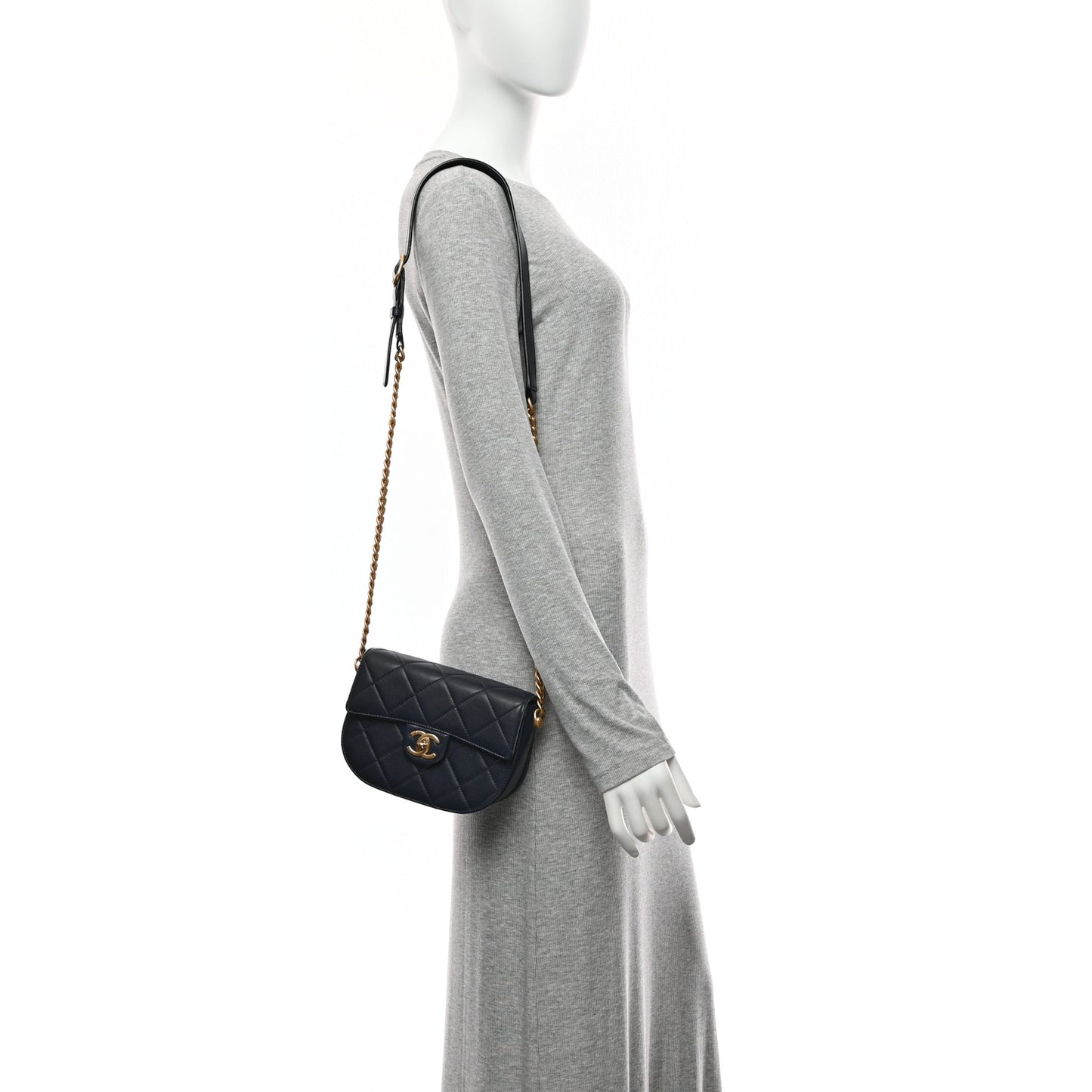 Calfskin Quilted Moon Messenger Navy