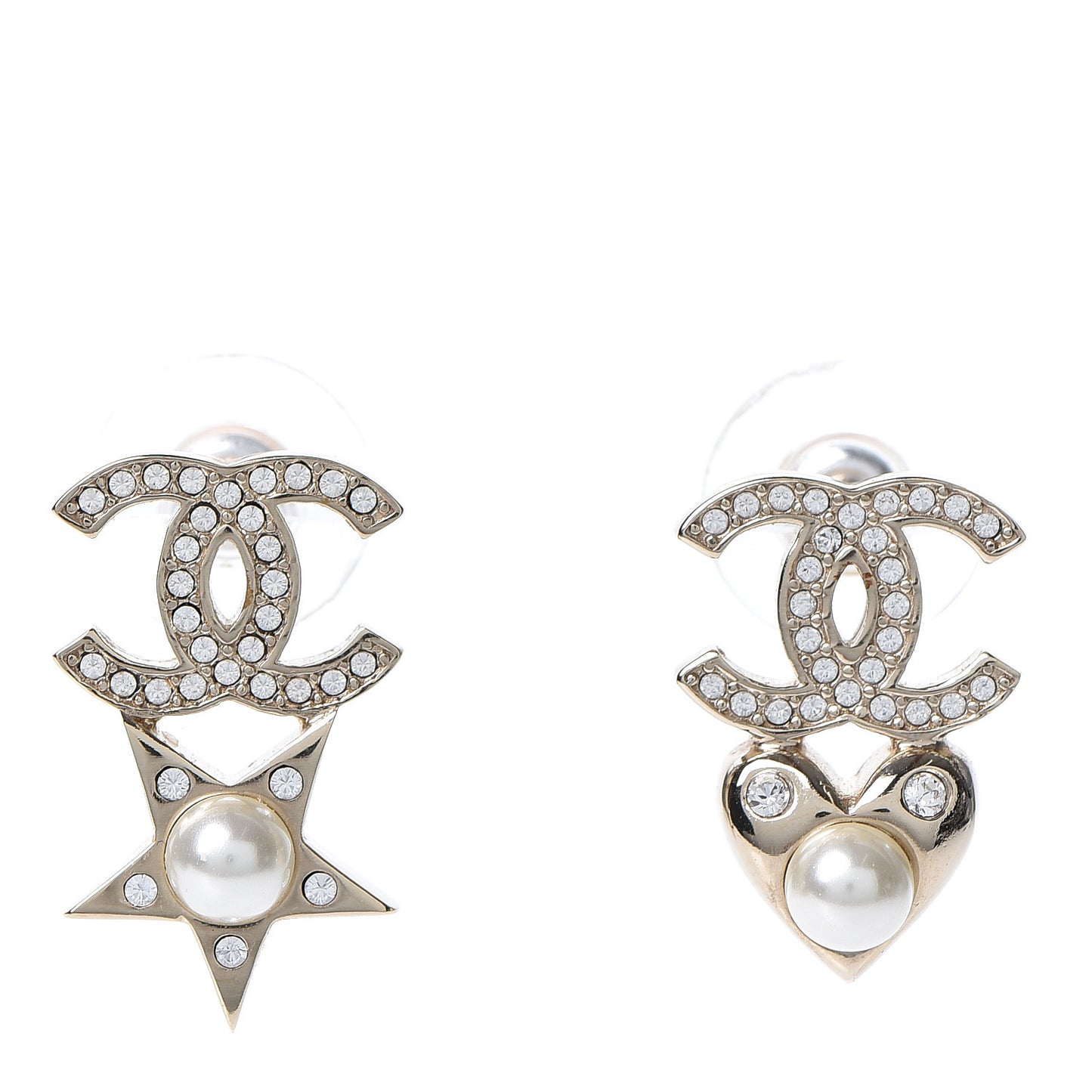 Crystal Pearl Charming Winter CC Star Heart Earrings Gold