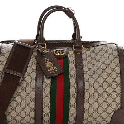 Gucci GG Supreme Monogram Textured Dollar Calfskin Web Medium Savoy Duffle Bag Beige Ebony New Acero 7 of 13