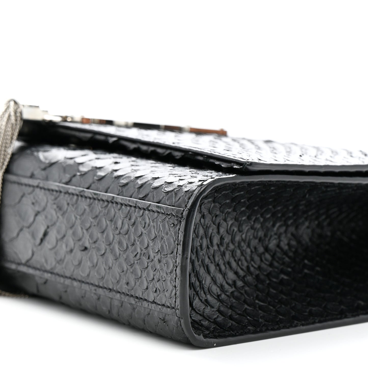 Snakeskin Medium Classic Monogram Kate Tassel Satchel Black