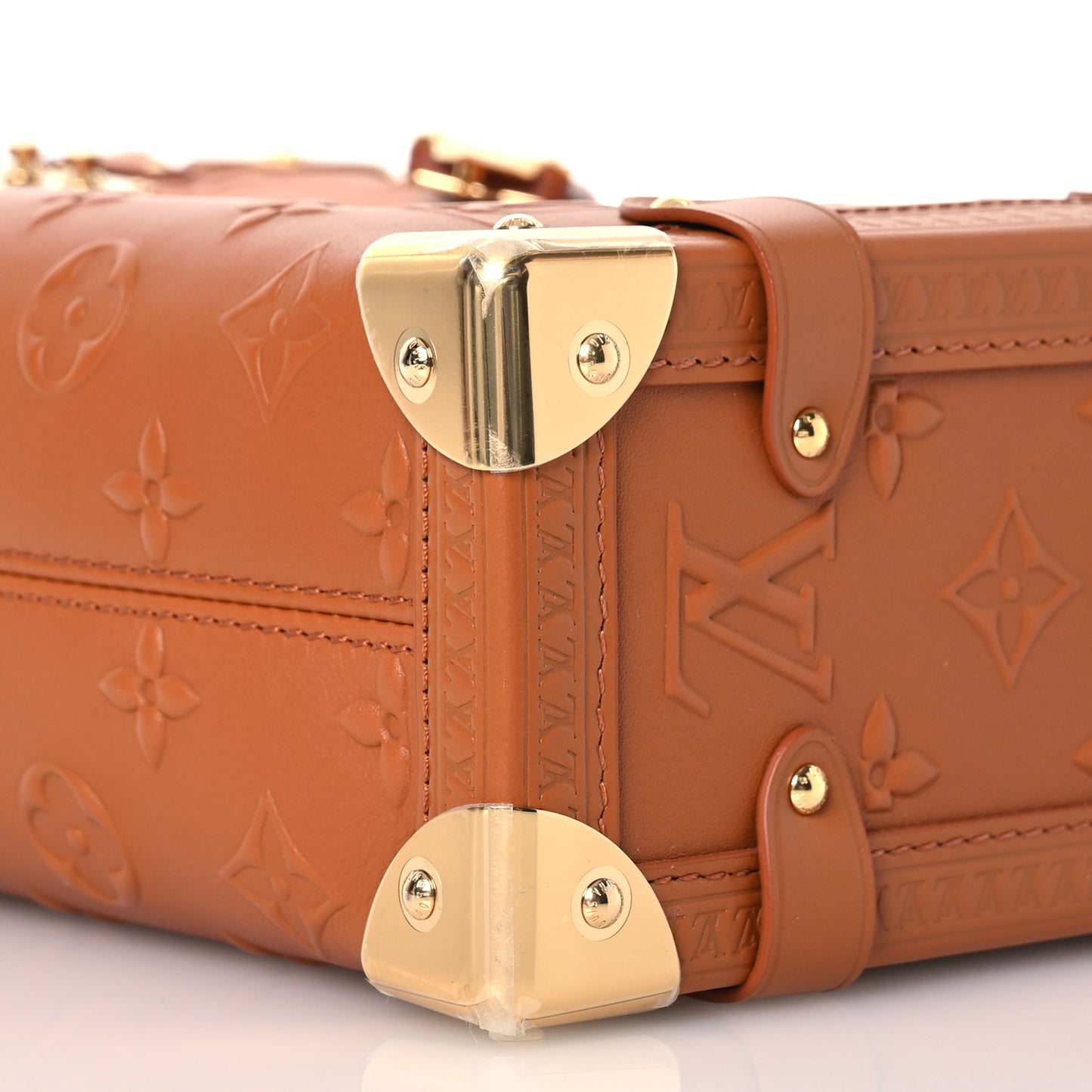 Calfskin Debossed Monogram Side Trunk Tan