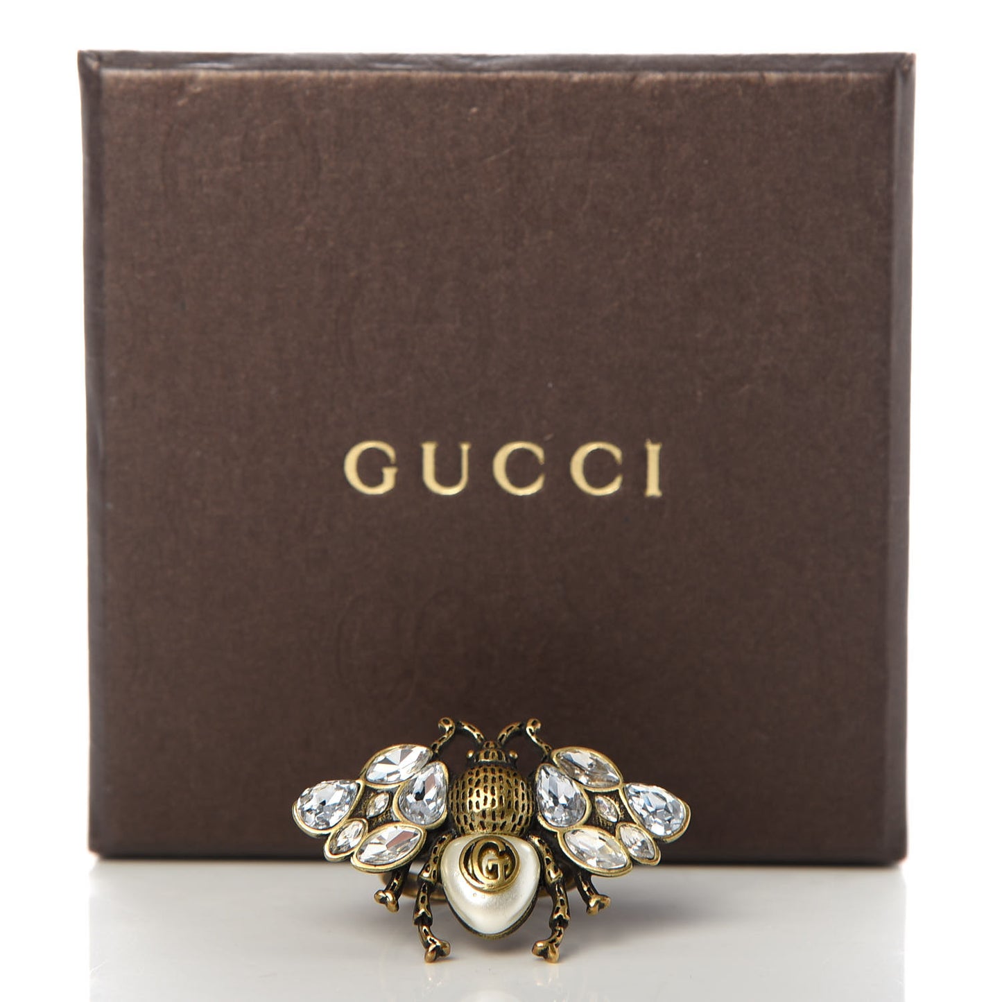 Metal Crystal Pearl Bee Ring 6 Aged Gold