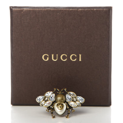 Gucci Metal Crystal Pearl Bee Ring 6 Aged Gold 5 of 5