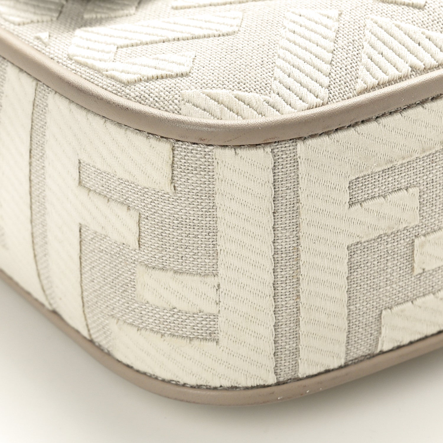 Fendi Canvas Vitello King FF Embroidered Baguette Grezzo White Nuvola 8 of 9