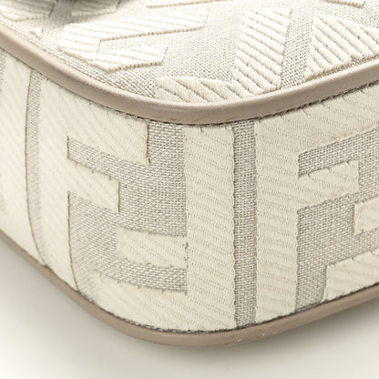 Fendi Canvas Vitello King FF Embroidered Baguette Grezzo White Nuvola 8 of 9