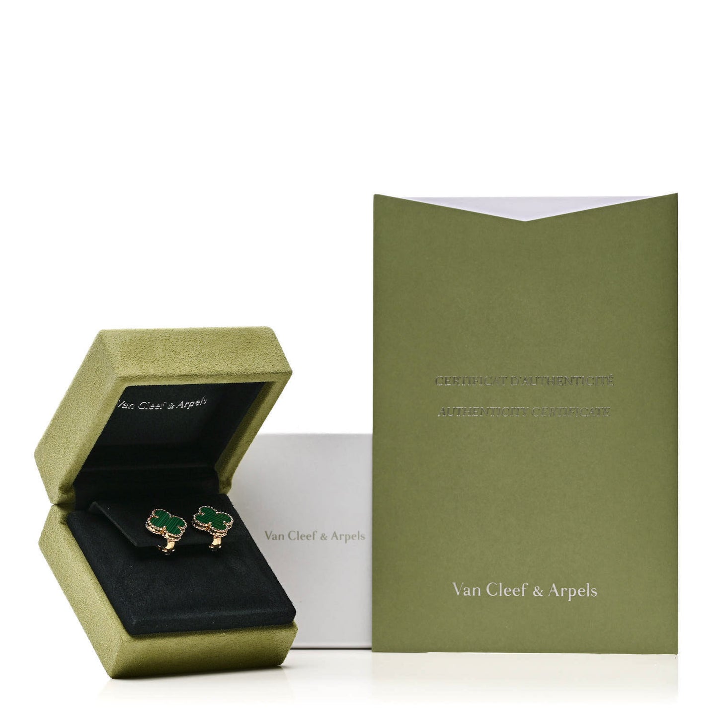18K Yellow Gold Malachite Vintage Alhambra Earrings