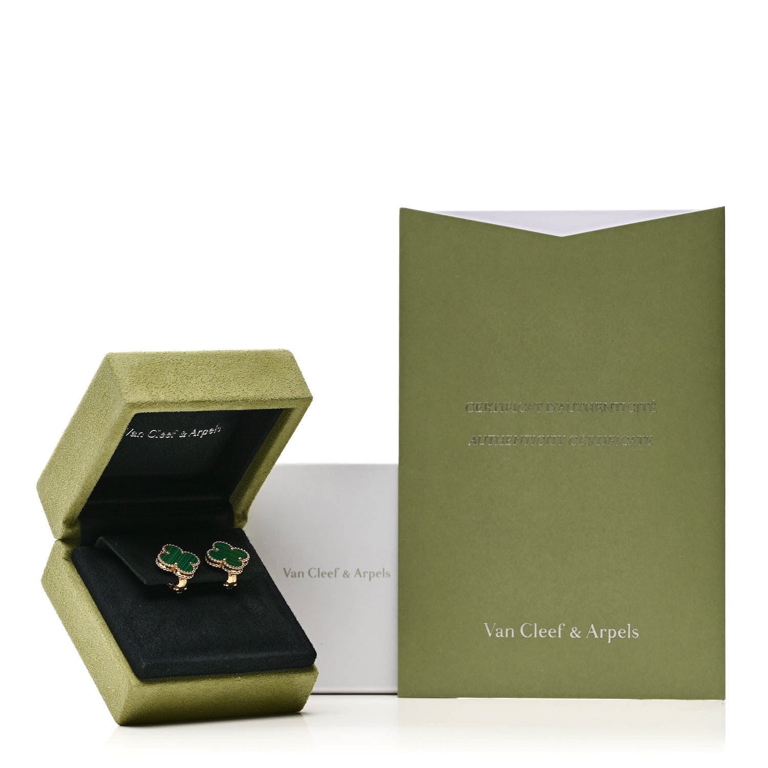 Van Cleef & Arpels 18K Yellow Gold Malachite Vintage Alhambra Earrings 5 of 5
