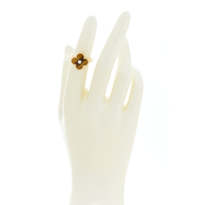 Van Cleef & Arpels 18K Yellow Gold Diamond Tigers Eye Vintage Alhambra Ring 48 4.5 2 of 6