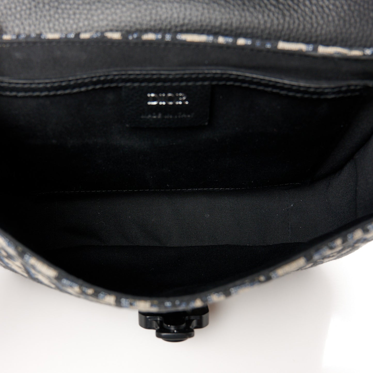 Oblique Jacquard Grained Calfskin Small Saddle Messenger Bag Beige Black