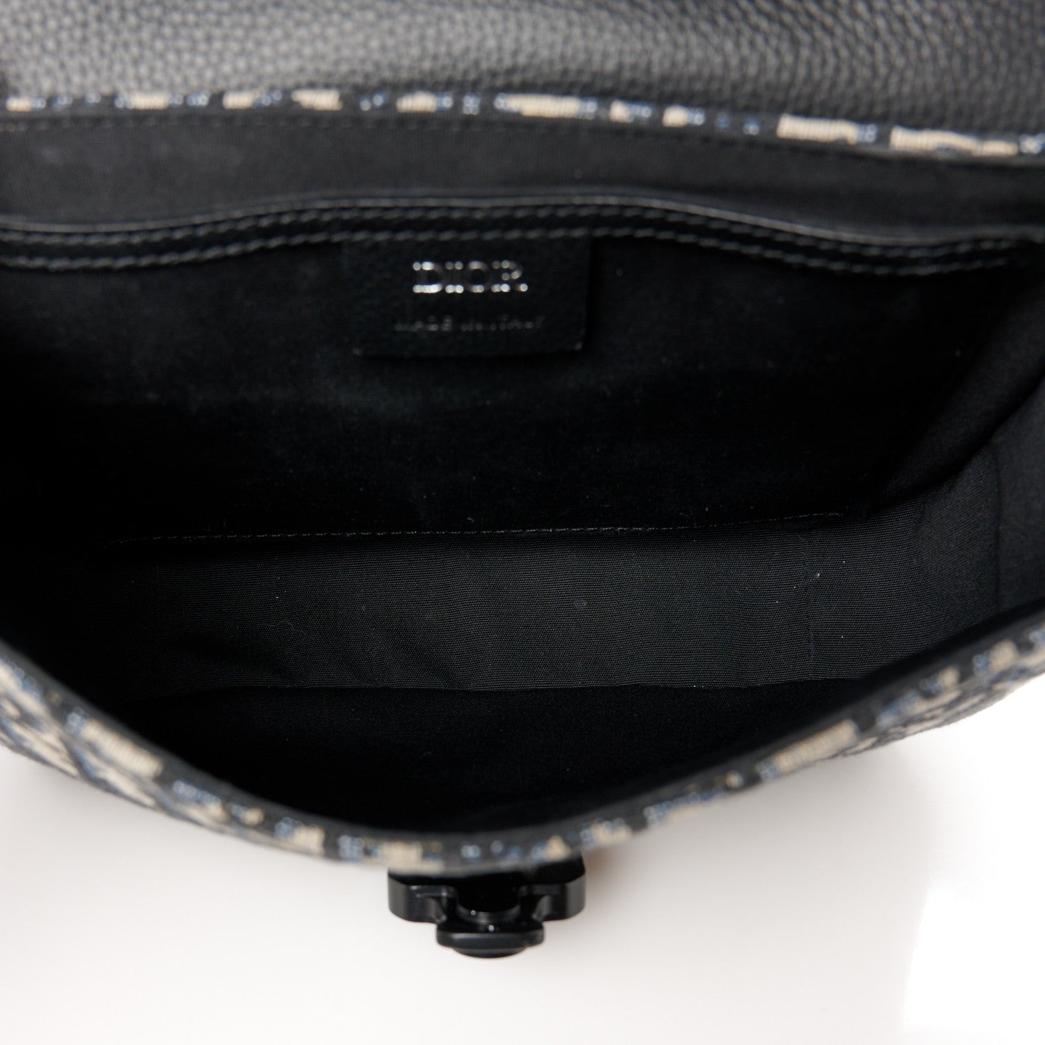 Christian Dior Oblique Jacquard Grained Calfskin Small Saddle Messenger Bag Beige Black 5 of 10