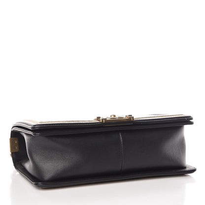 Chanel Metallic Calfskin Pleated Medium Boy In Rome Flap Black Gold 4 of 14