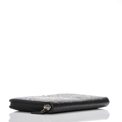 Chanel Lambskin Camellia Embossed Zip Around Organizer Wallet Black 4 of 10