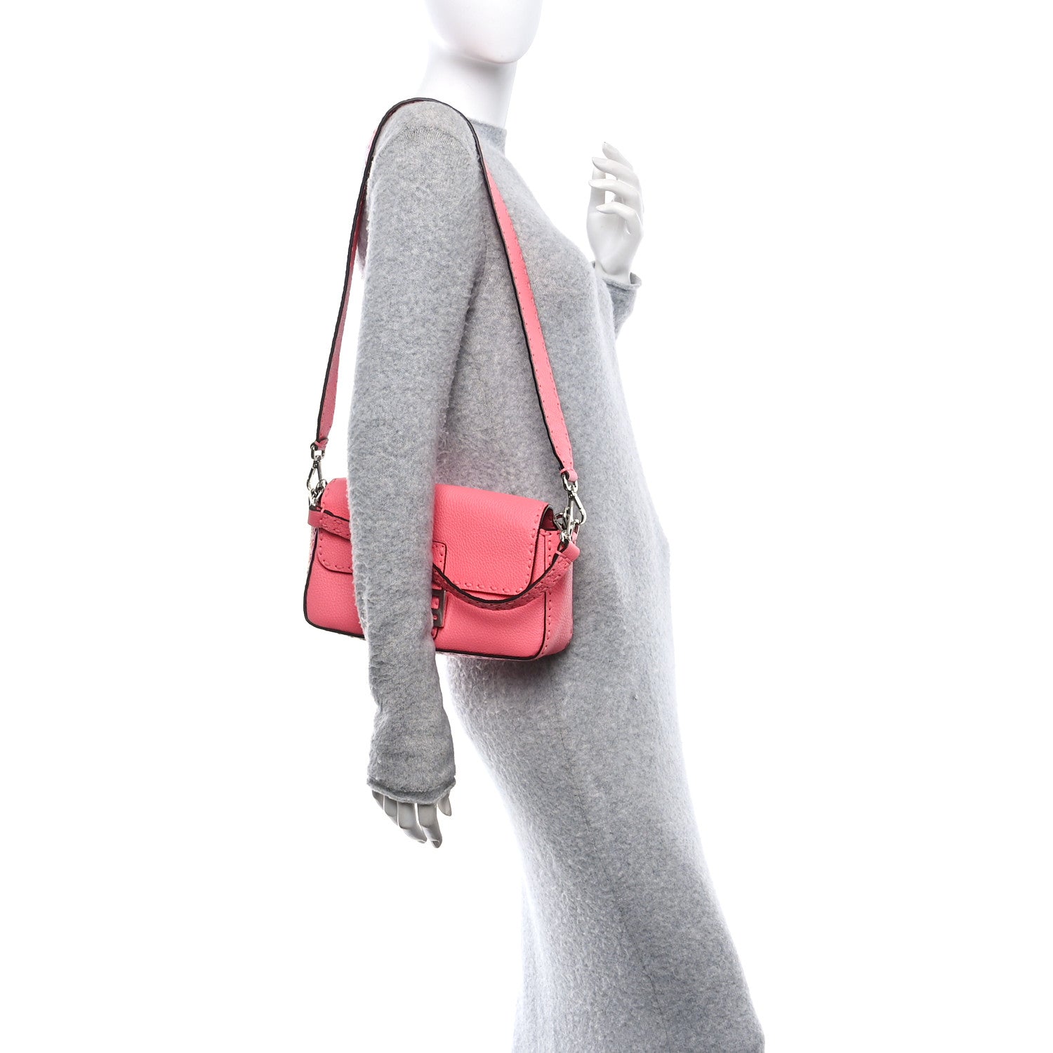Fendi Cuoio Roma Sellerissima Nappa Sintetica Tape Stitch Baguette Pink Dalia 2 of 10