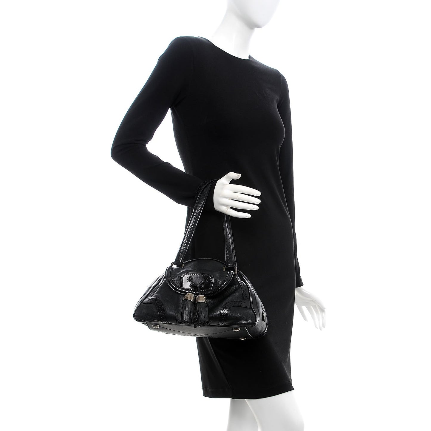Goatskin Tassel Shoulder Bag Black