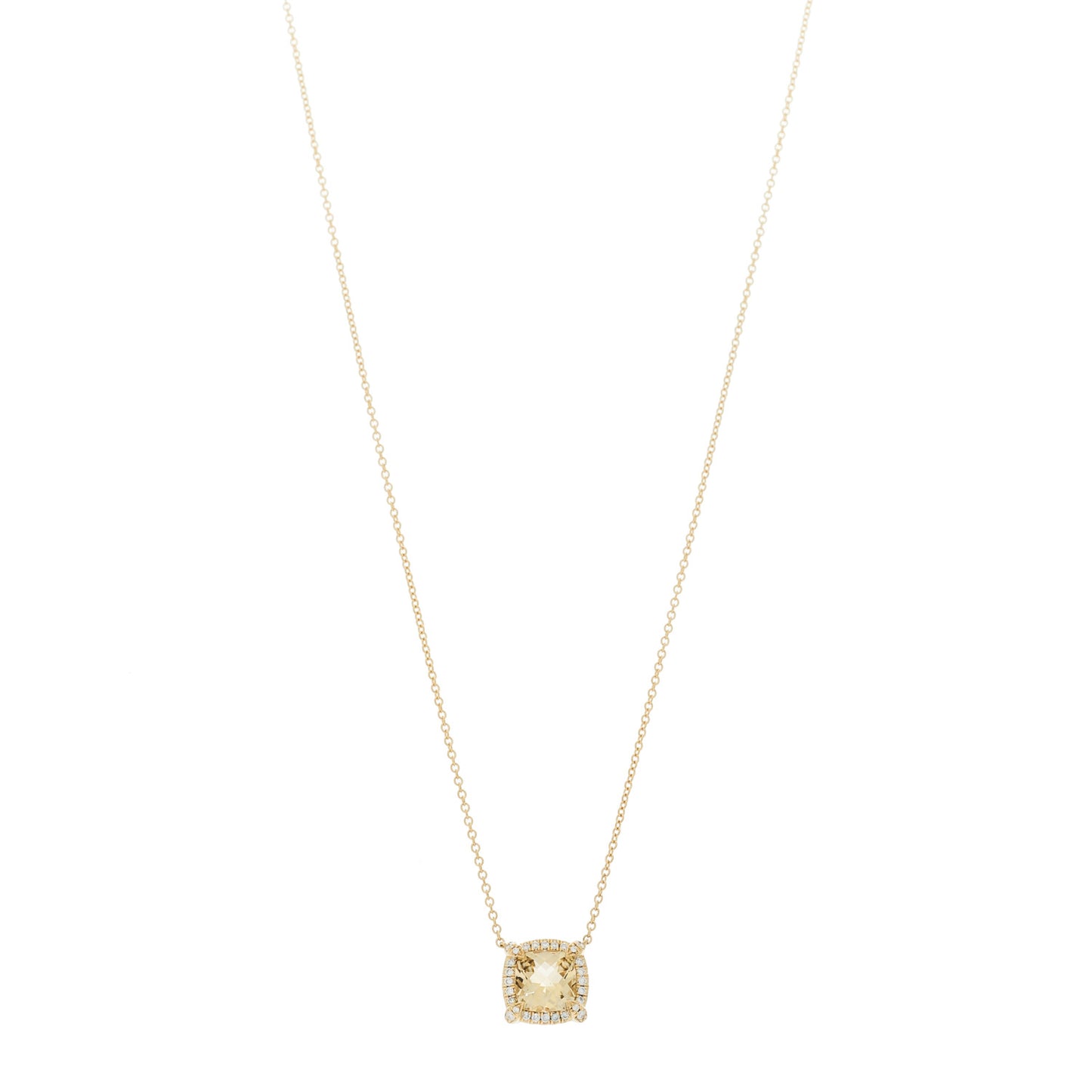 18K Yellow Gold Diamond Champagne Citrine 7mm Petite Chatelaine Pave Bezel Pendant Necklace