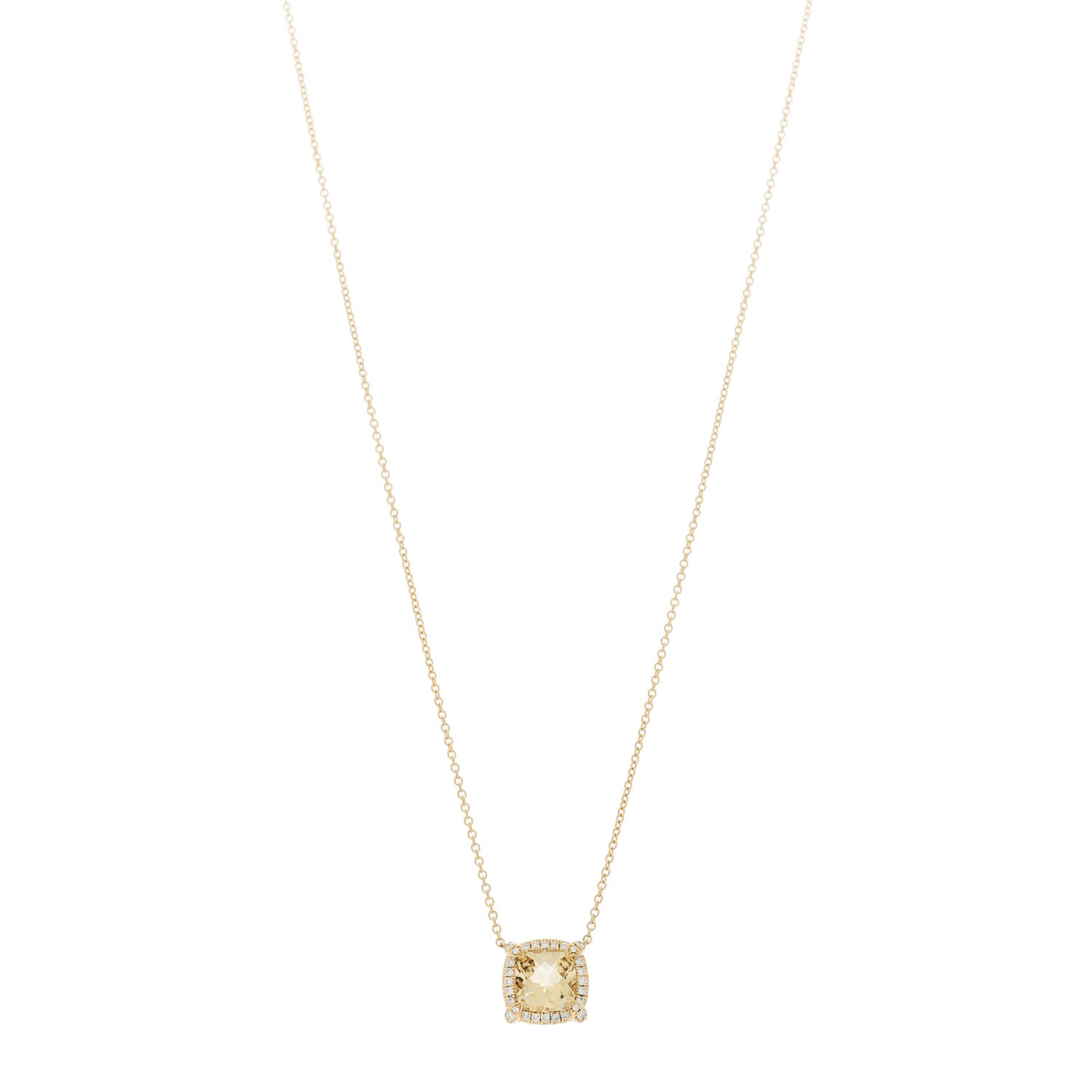 David Yurman 18K Yellow Gold Diamond Champagne Citrine 7mm Petite Chatelaine Pave Bezel Pendant Necklace 1 of 6