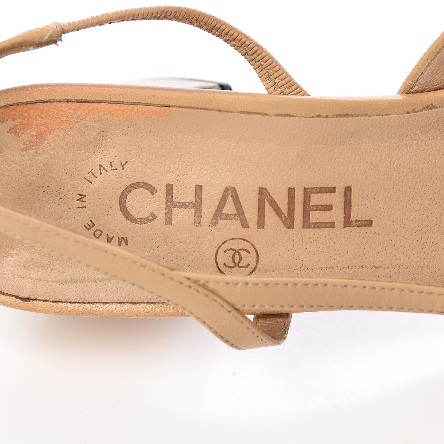 Chanel Goatskin Grosgrain Cap Toe CC Slingback Pumps 38.5 Beige Black 9 of 13