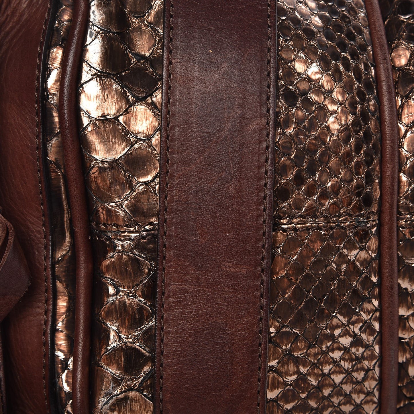 Metallic Python Calfskin Silverado Shoulder Bag Brown
