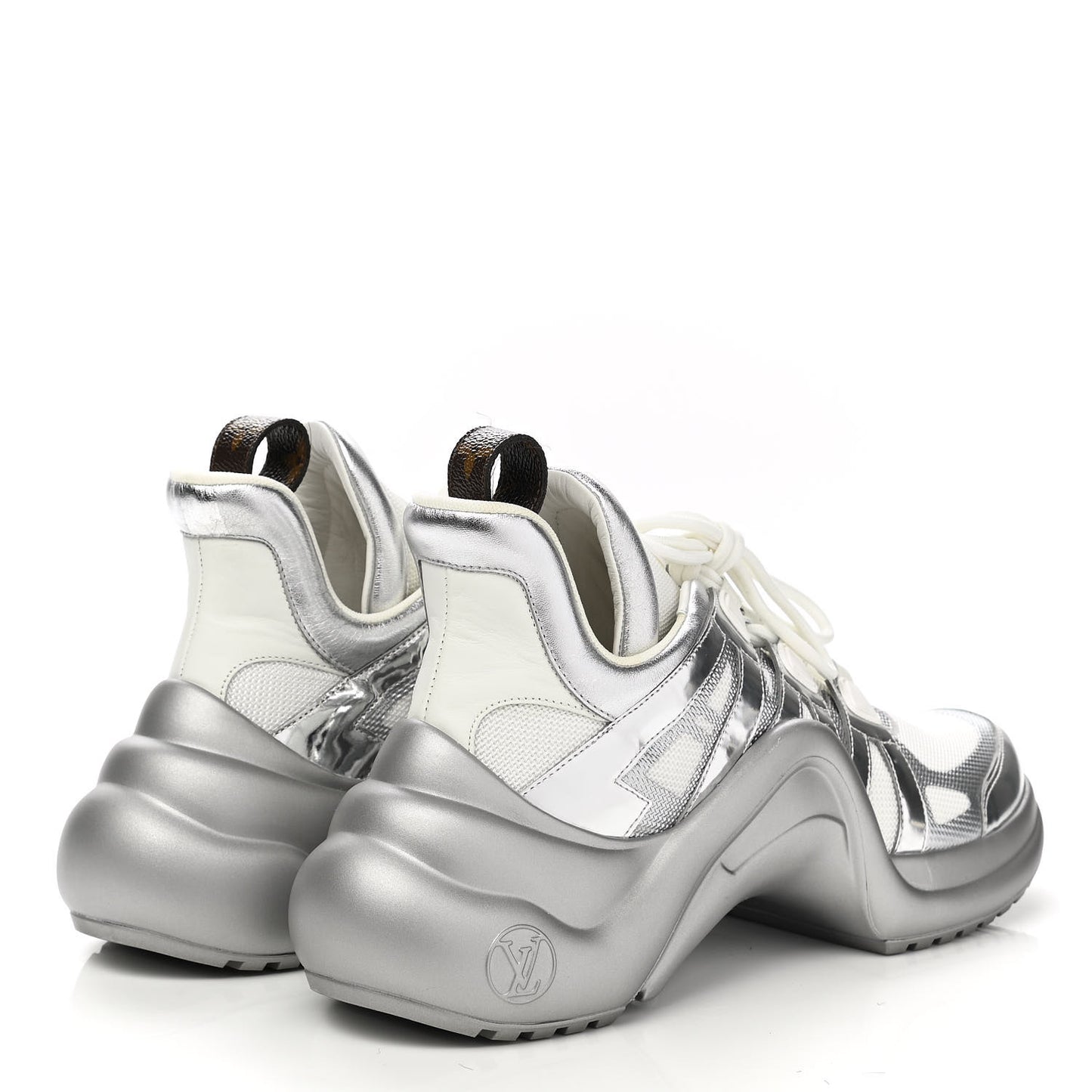 Metallic Calfskin Technical Nylon LV Archlight Sneakers 41 White Silver