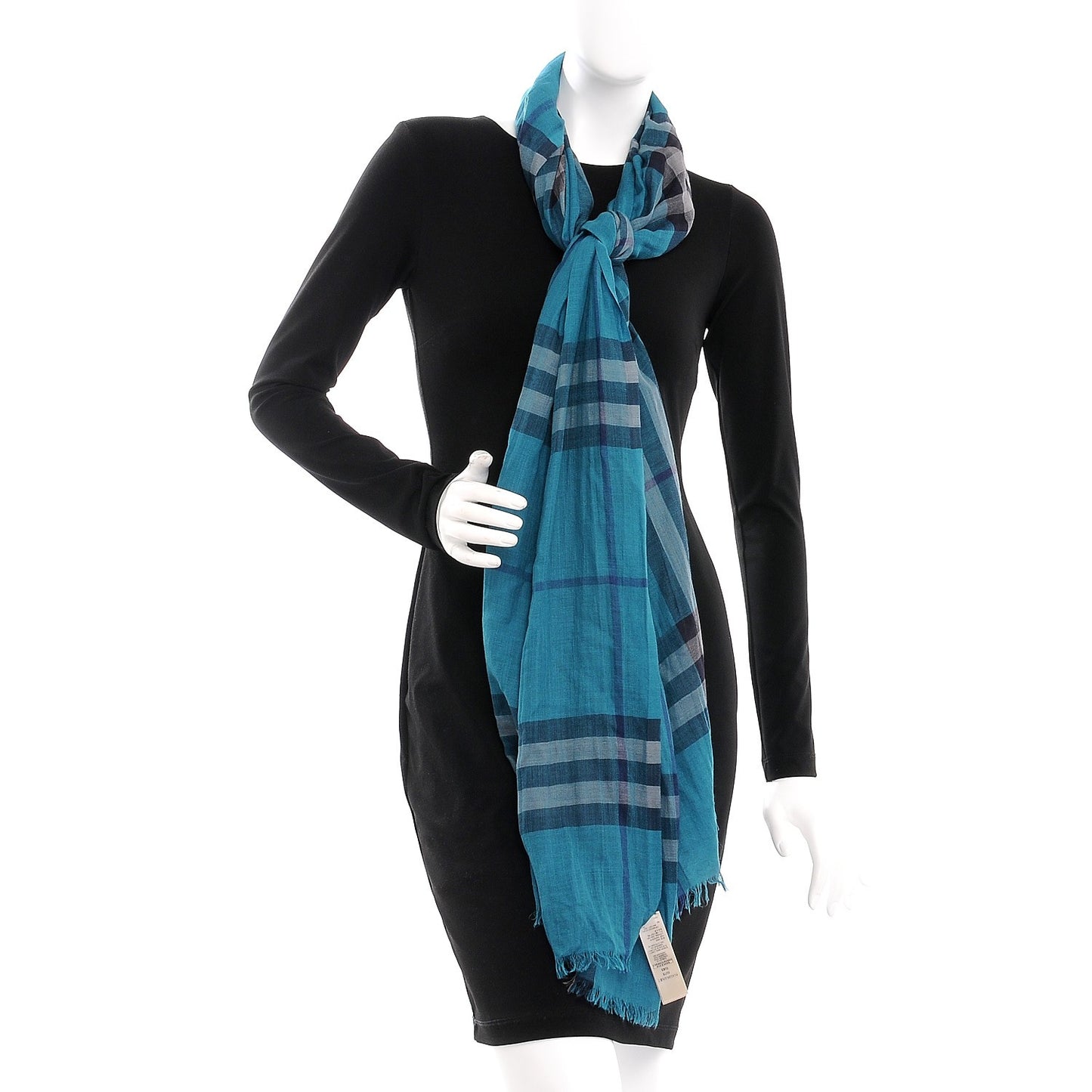 Wool Silk House Check Lightweight Scarf Blue
