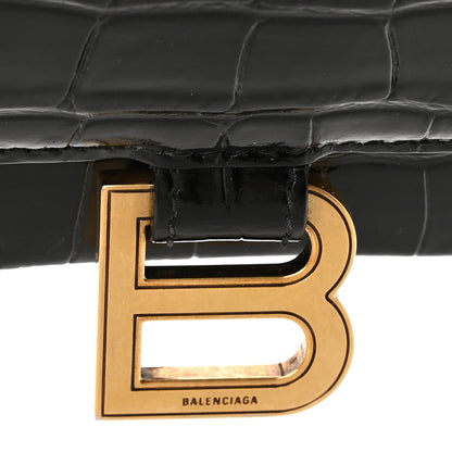 Balenciaga Shiny Calfskin Crocodile Embossed Small Hourglass Top Handle Bag Black 13 of 16
