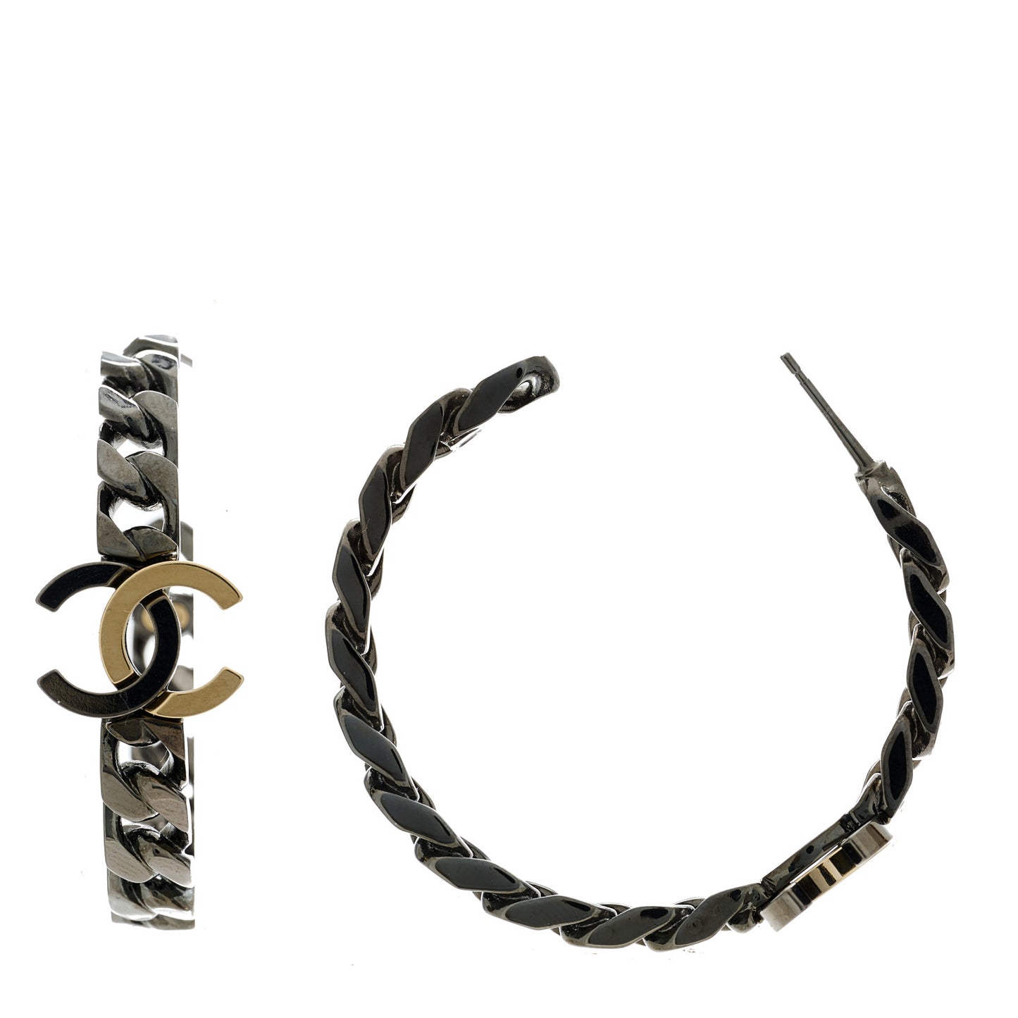 CC Chain Hoop Earrings Silver Gold