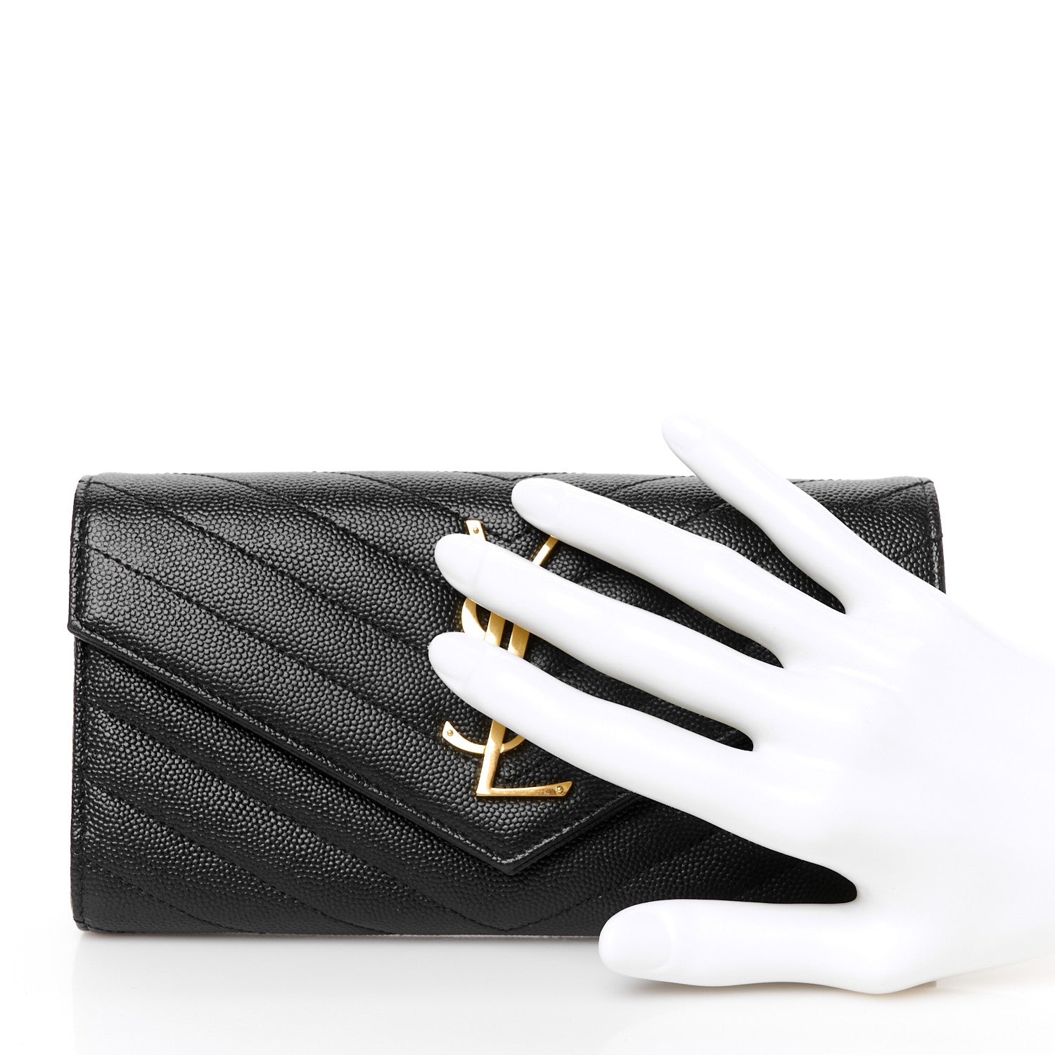 Saint Laurent Grain De Poudre Matelasse Chevron Monogram Flap Wallet Black 2 of 8