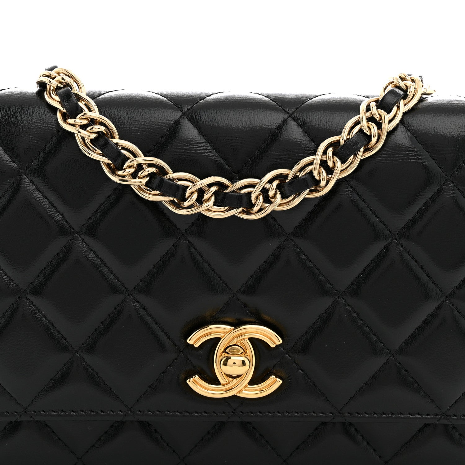 Chanel Shiny Lambskin Quilted Golden Links Wallet On Chain WOC Black 7 of 10