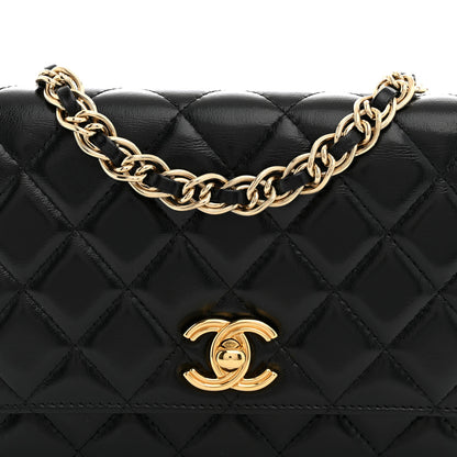 Chanel Shiny Lambskin Quilted Golden Links Wallet On Chain WOC Black 7 of 10