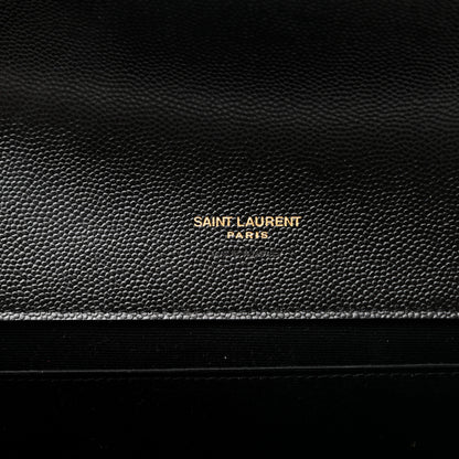 Saint Laurent Grain De Poudre Matelasse Chevron Monogram Envelope Clutch Black 7 of 9