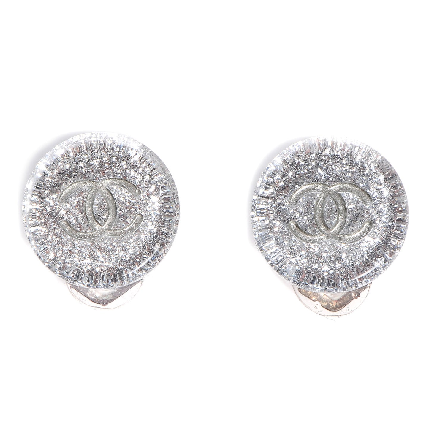 Resin Glitter CC Clip On Earrings Silver