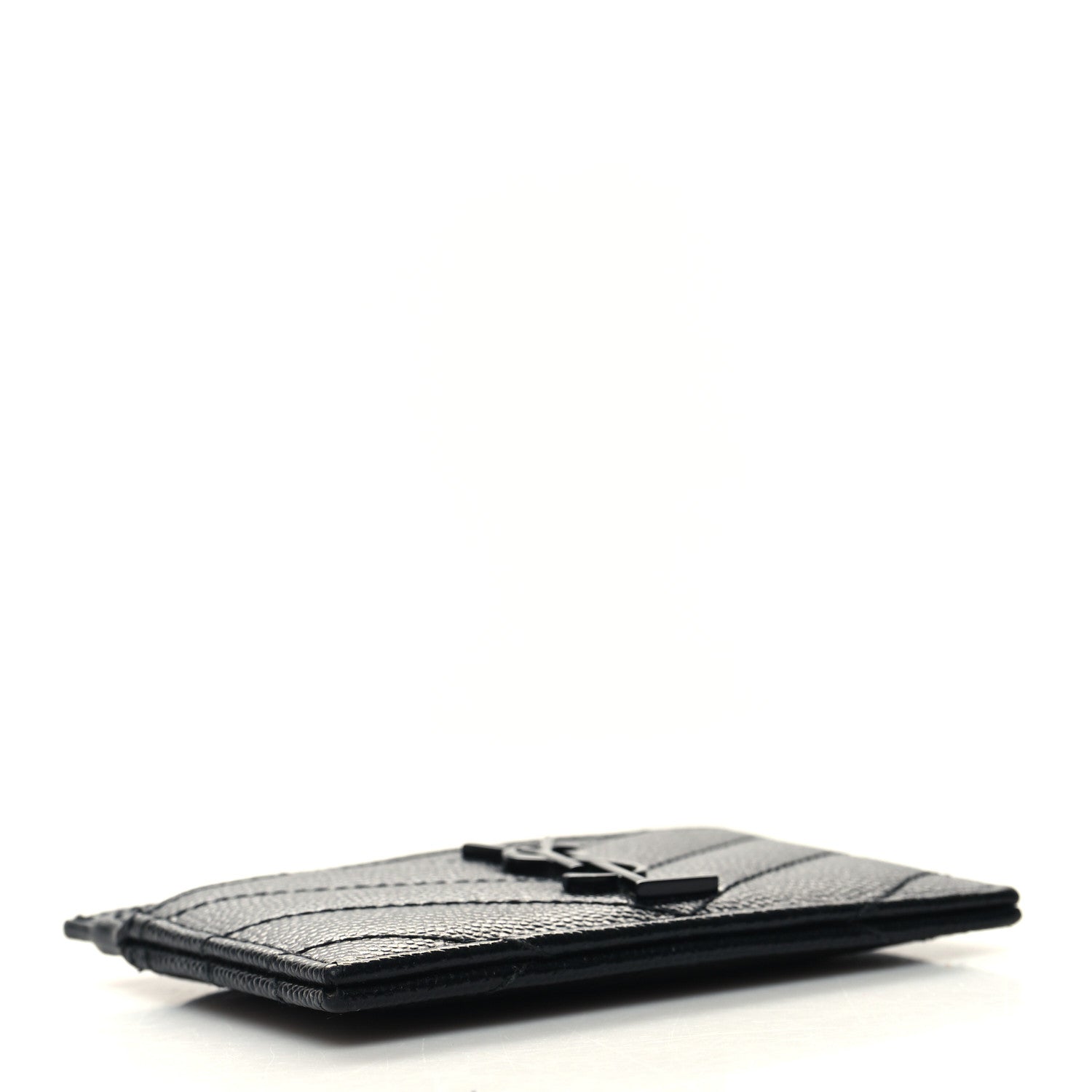 Saint Laurent Grain De Poudre Matelasse Chevron Monochrome Monogram Credit Card Case Black 4 of 7