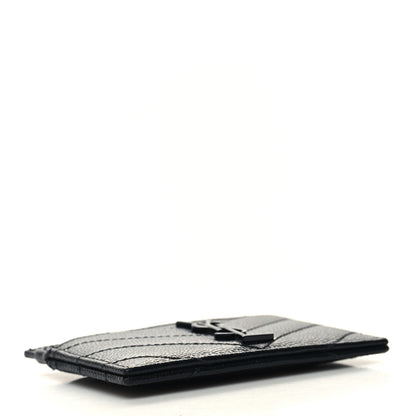 Saint Laurent Grain De Poudre Matelasse Chevron Monochrome Monogram Credit Card Case Black 4 of 7