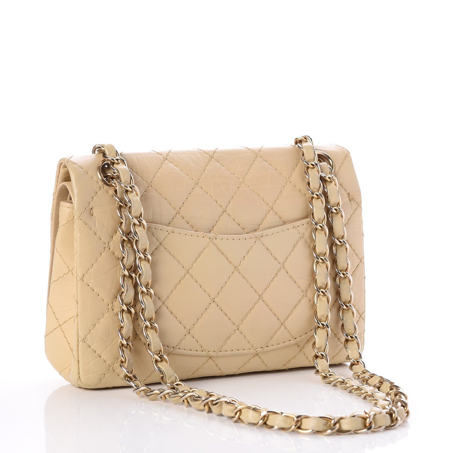 Aged Calfskin Small Double Flap Beige