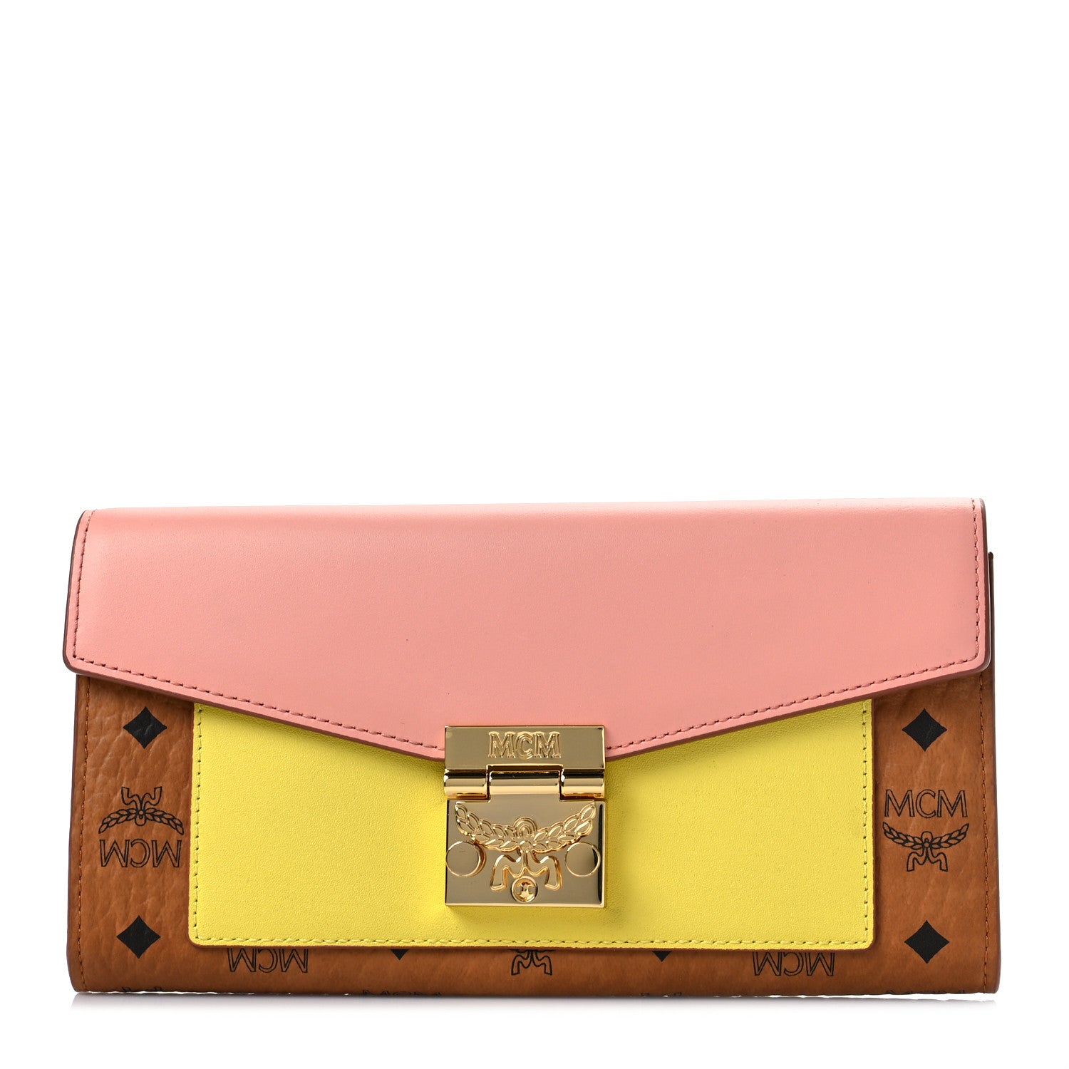 MCM Visetos Large Patricia Wallet On Chain Block Pink Yellow 1 of 6