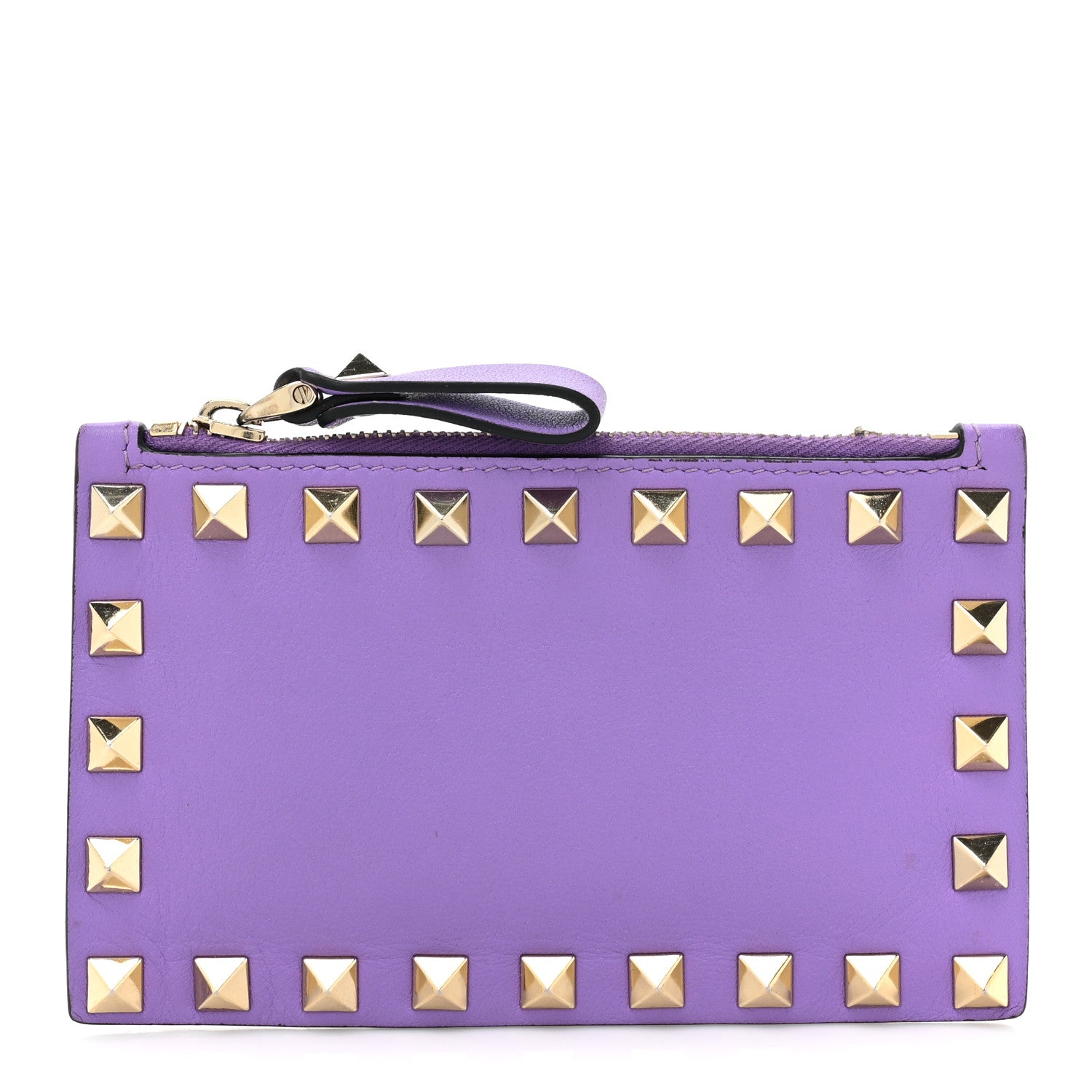Valentino Garavani Calfskin Rockstud Coin Case Card Holder Glicine 1 of 12