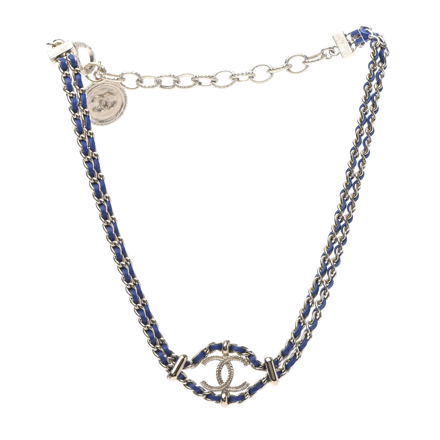 Chanel Metal Lambskin CC Chain Link Necklace Blue 3 of 5