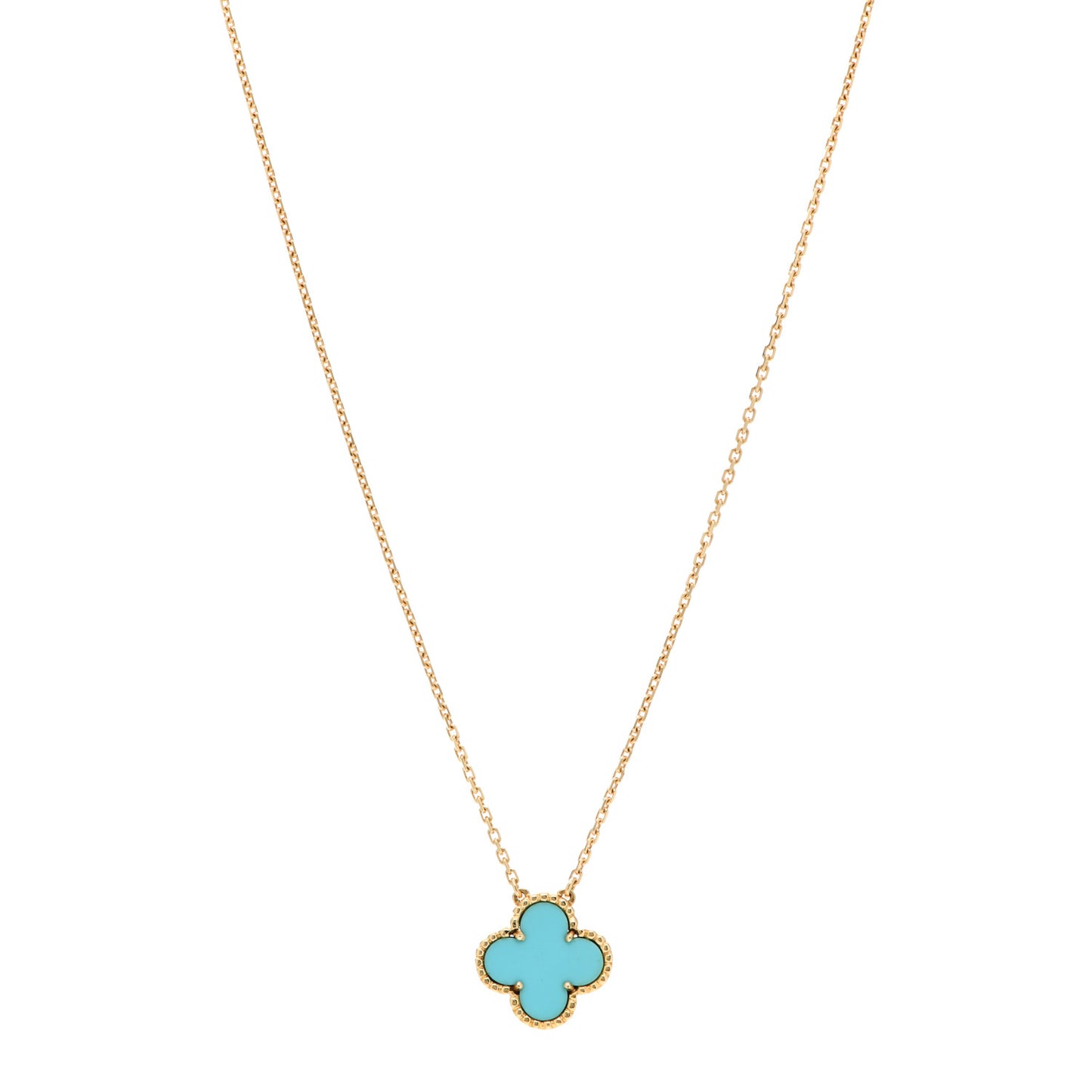 18K Yellow Gold Turquoise Vintage Alhambra Pendant Necklace