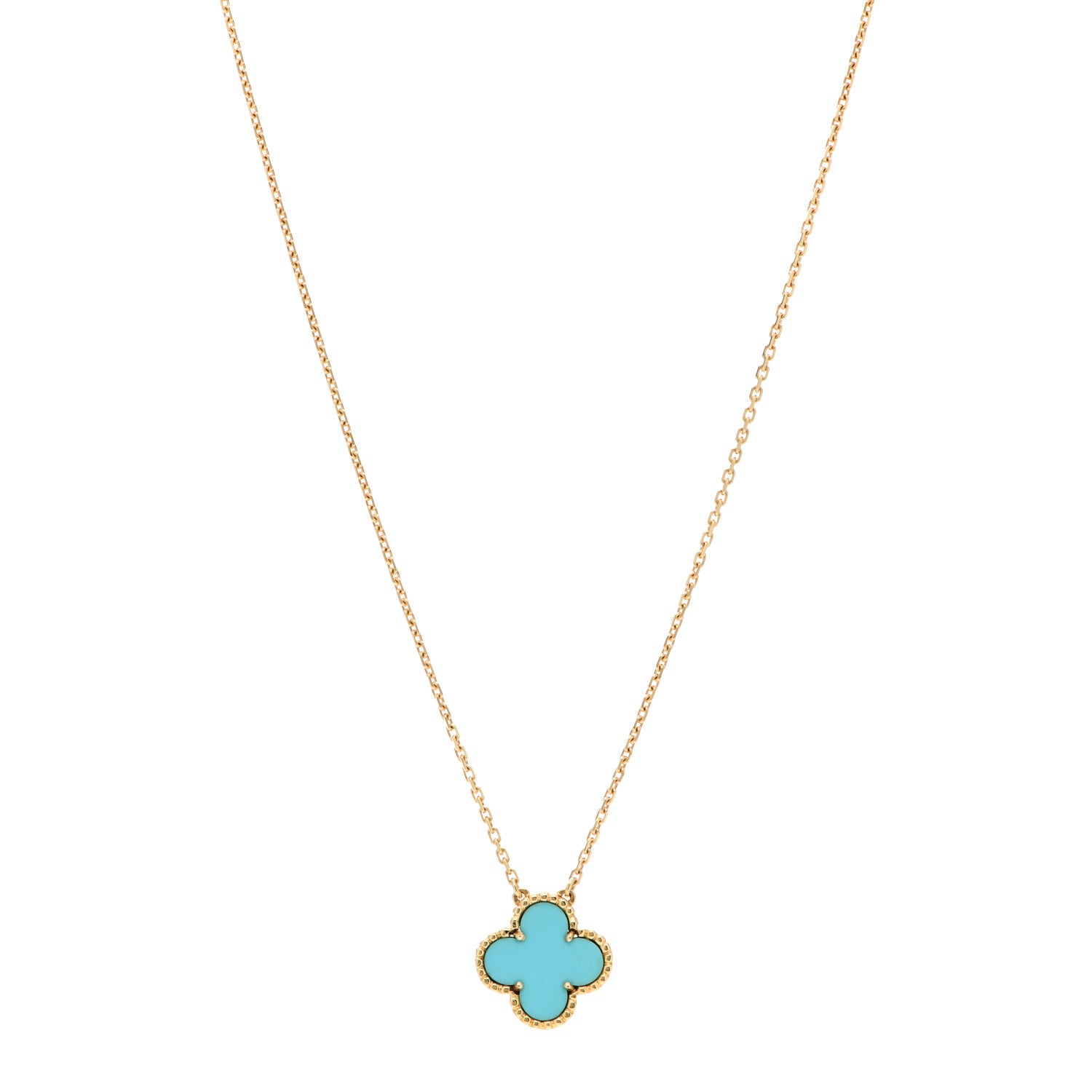 Van Cleef & Arpels 18K Yellow Gold Turquoise Vintage Alhambra Pendant Necklace 1 of 5