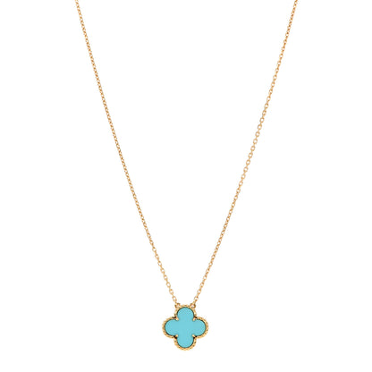 Van Cleef & Arpels 18K Yellow Gold Turquoise Vintage Alhambra Pendant Necklace 1 of 5