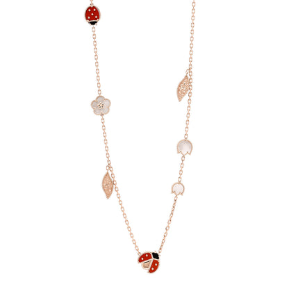 Van Cleef & Arpels 18K Rose Gold Mother of Pearl Carnelian Onyx 15 Motifs Lucky Spring Long Necklace 1 of 5