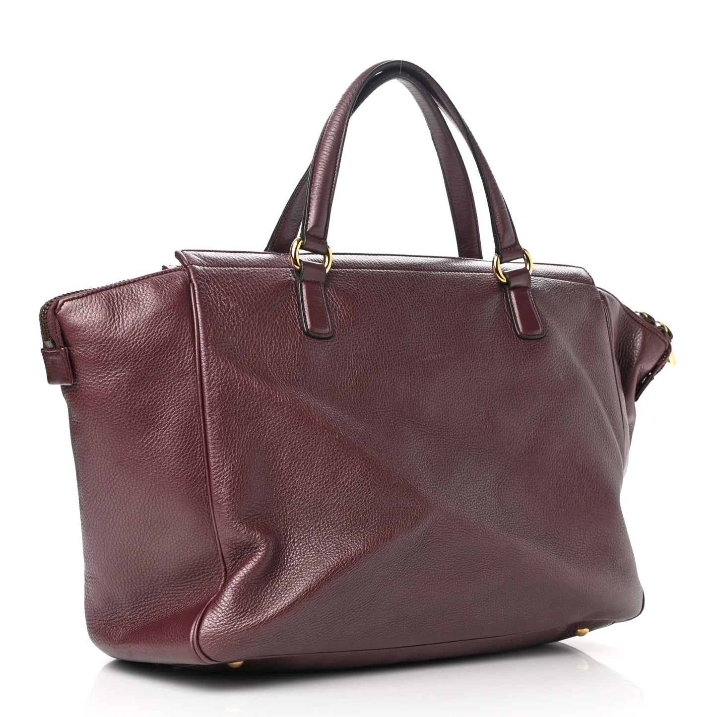 Metallic Pebbled Calfskin Medium 1973 Top Handle Satchel Burgundy