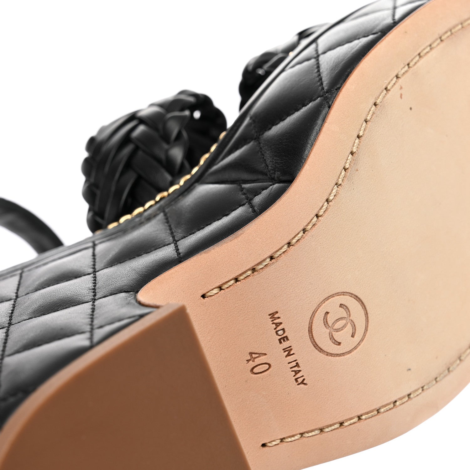 Chanel Calfskin Quilted Chain Around Wedge Sandals 40 Black 9 of 12