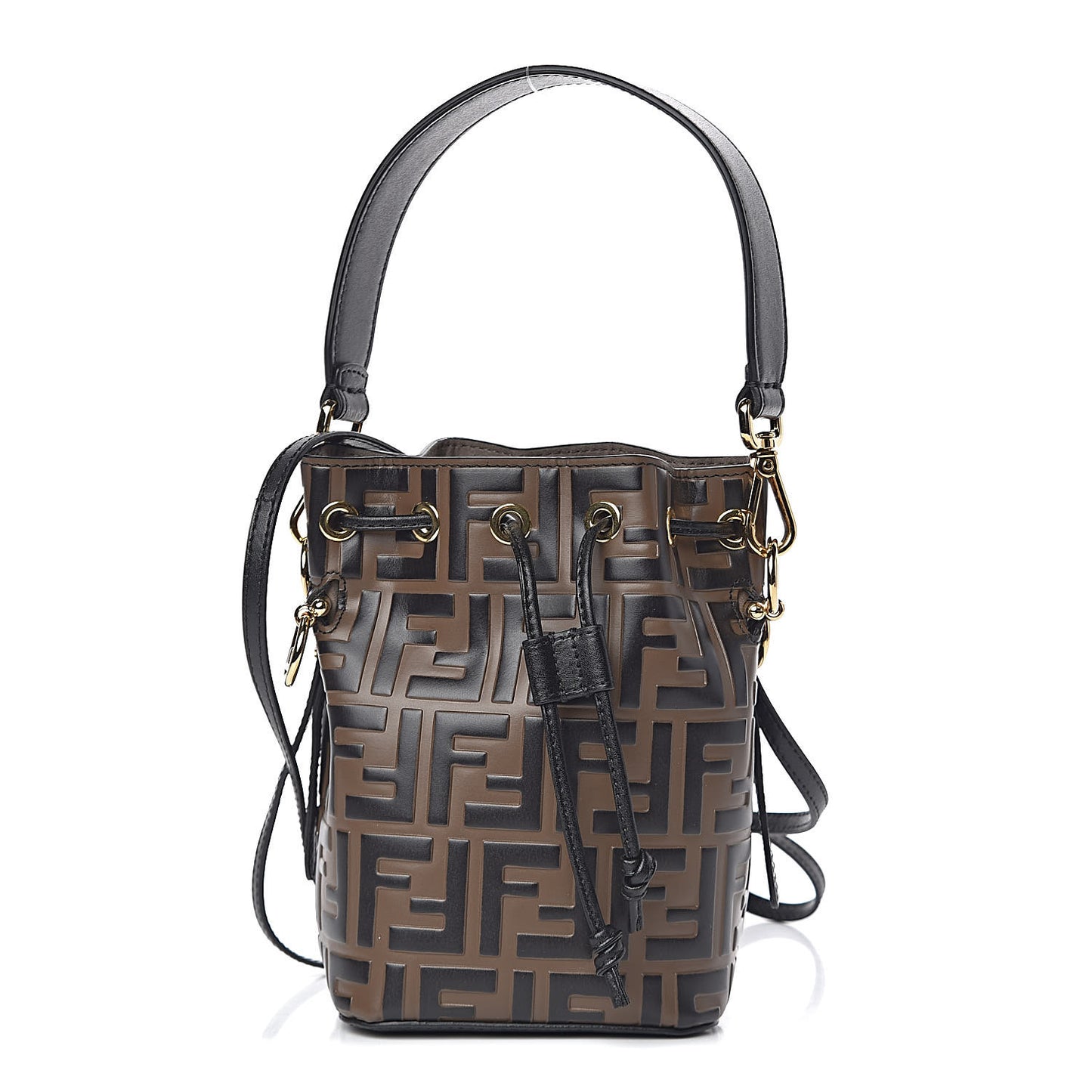 Vitello Liberty F is Fendi Bi-Color FF 1974 Embossed Mini Mon Tresor Bucket Bag Maya Black