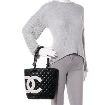 Chanel Calfskin Quilted Medium Cambon Tote Black White 2 of 8