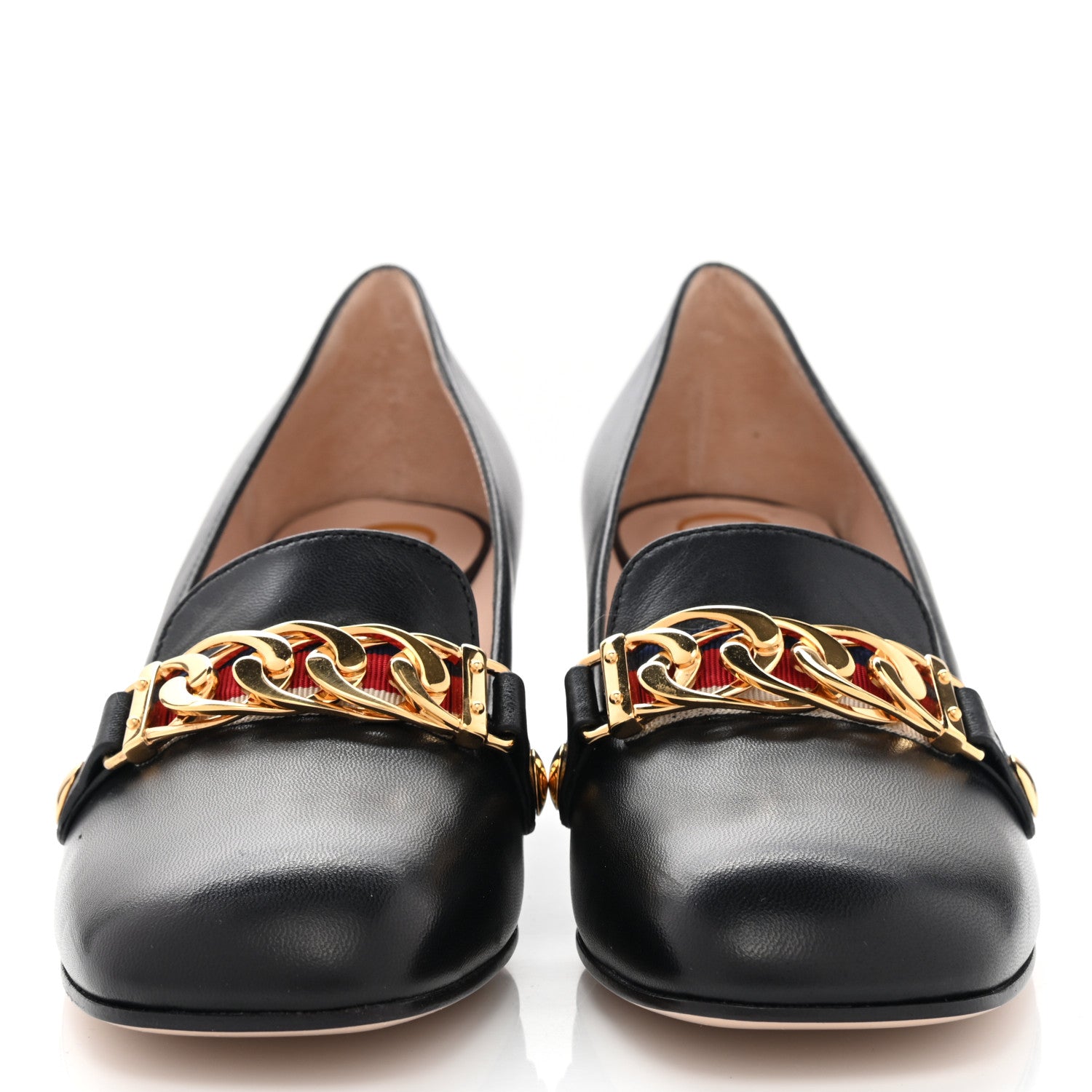 Gucci Malaga Kid Sylvie Web Chain Mid Heel Loafers 35.5 Black 2 of 14