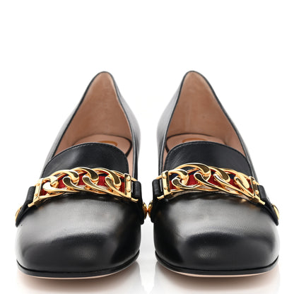 Gucci Malaga Kid Sylvie Web Chain Mid Heel Loafers 35.5 Black 2 of 14
